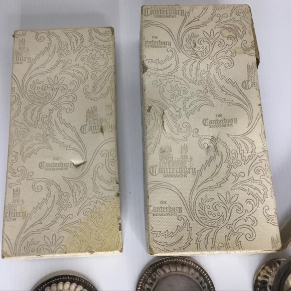 Silver Plate Canterbury Salt Cellar Condiment Dish Set 4 & Candle Holder VTG - Picture 7 of 8